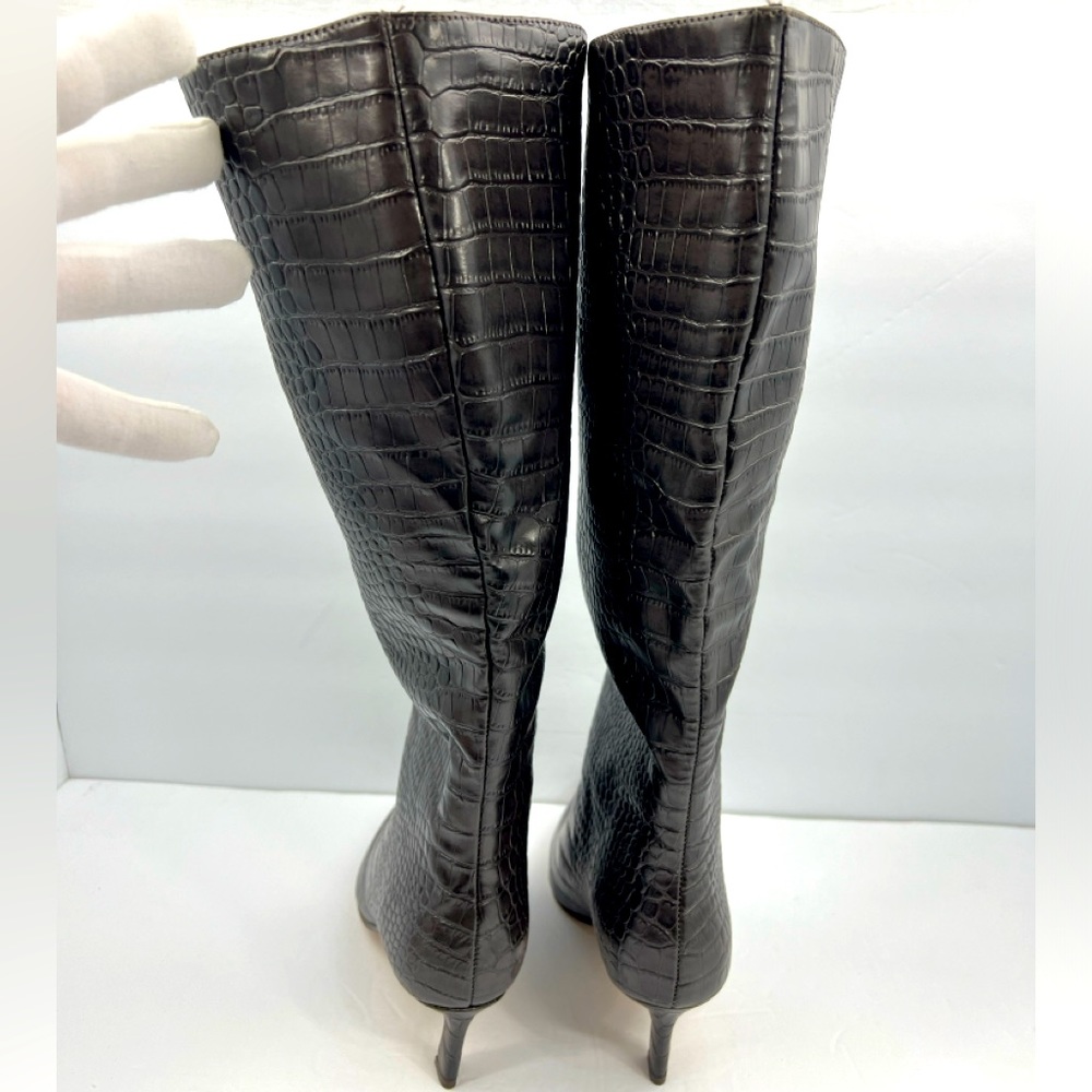 STEVE MADDEN LAVAN WOMEN’S BOOTS BROWN CROCODILE PRINT, UPPER LEATHER, SIZE 8M - Picture 3 of 16